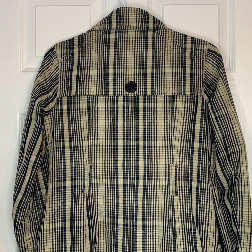 Jacob Beige Navy Plaid Trench Coat women’s extra small Buckles Buttons Classy - Picture 10 of 13